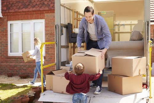 Man and van removal vehicle with moving boxes