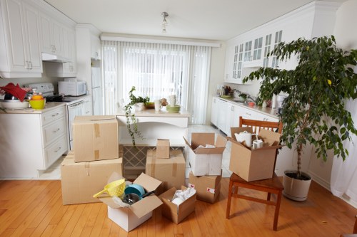Careful wrapping and boxing of household items during a move